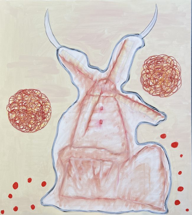 Maleri på lærred af Steffen Martin med titlen "Møllen er også en røv på fynsk"